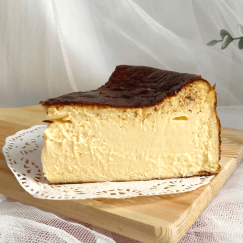 A slice of burnt cheesecake