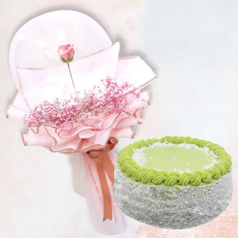Soap Rose in Ball and Pandan Layer Soap rose in a balloon and a pandan layer cake
