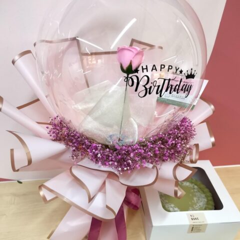 Pandan cake and soap rose in balloon