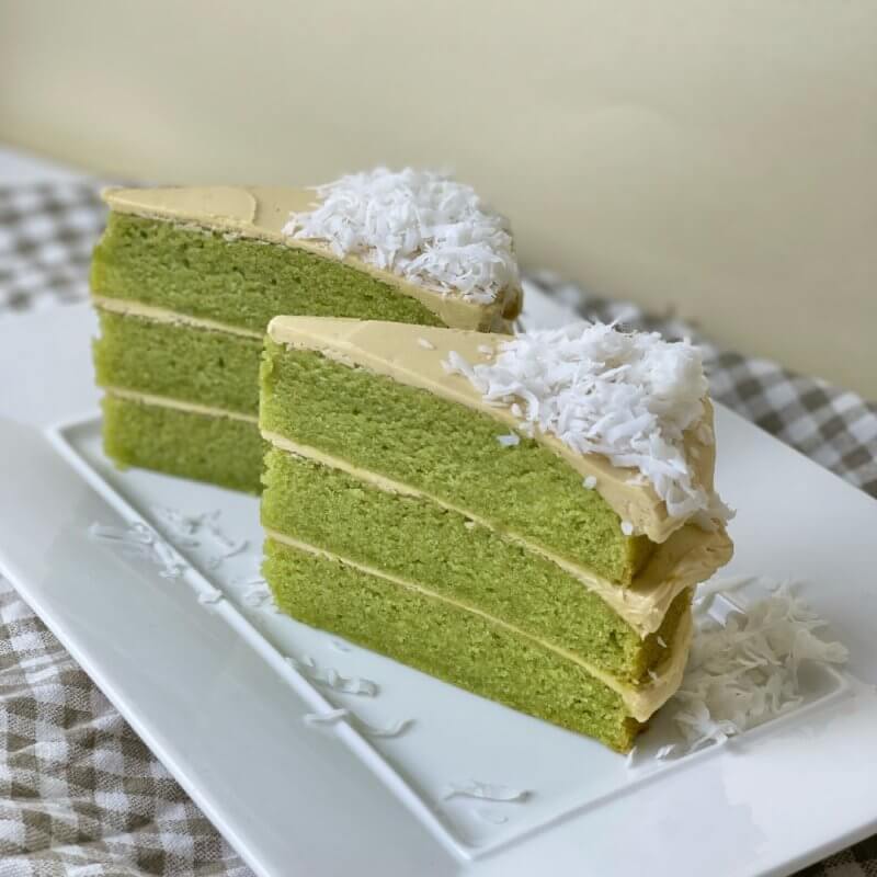 Gula Melaka Pandan Coconut Moist Slice Cake - YuBake